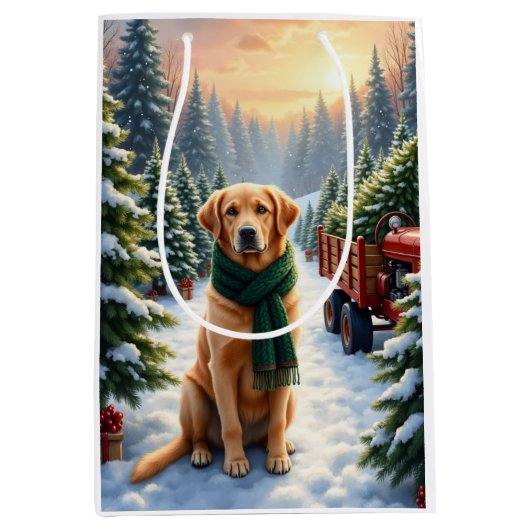 Labrador Retriever Kerstboomgaard Kunst Medium Cadeauzakje (Voorkant)