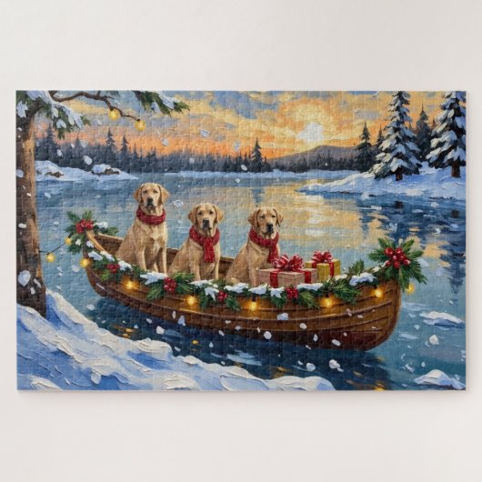 Labrador Retriever Kerstboot Vakantie Legpuzzel (Horizontaal)