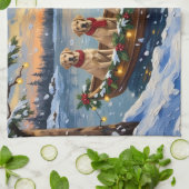 Labrador Retriever Kerstboot Vakantie Theedoek (Gevouwen)