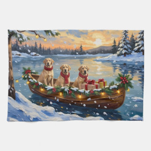 Labrador Retriever Kerstboot Vakantie Theedoek