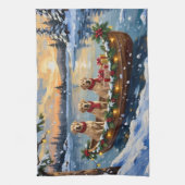 Labrador Retriever Kerstboot Vakantie Theedoek (Verticaal)
