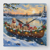 Labrador Retriever Kerstboot Vakantie Vierkante Klok (Voorkant)