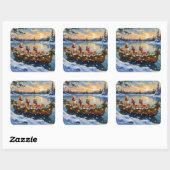 Labrador Retriever Kerstboot Vakantie Vierkante Sticker (Vel)