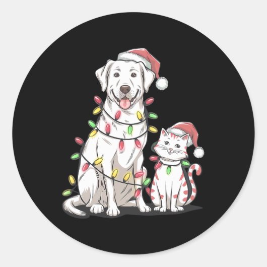 Labrador Retriever Kerstfeest Hond Kat Liefhebber Ronde Sticker (Voorkant)