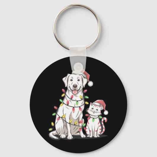 Labrador Retriever Kerstfeest Hond Kat Liefhebber Sleutelhanger (Voorkant)