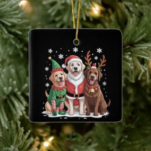Labrador Retriever Kersthonden Kerstman Rendier Keramisch Ornament