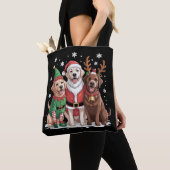 Labrador Retriever Kersthonden Kerstman Rendier Tote Bag (Dichtbij)