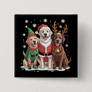 Labrador Retriever Kersthonden Santa Rendier Vierkante Button 5,1 Cm