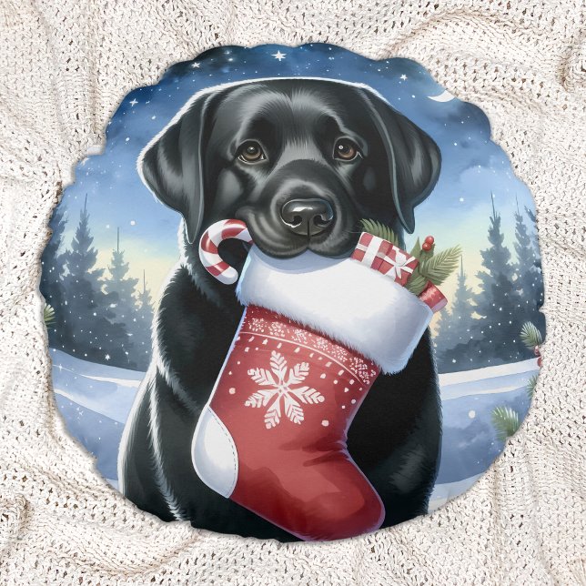 Labrador Retriever Kerstmis Kous Puppy Hond Rond Kussen (Creator heeft geüpload)