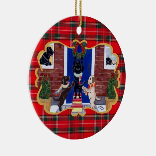 Labrador Retriever kerstplezier Keramisch Ornament (Rechts)