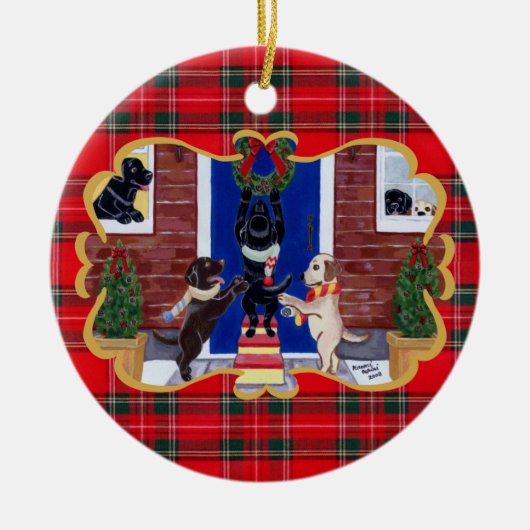 Labrador Retriever kerstplezier Keramisch Ornament (Voorkant)