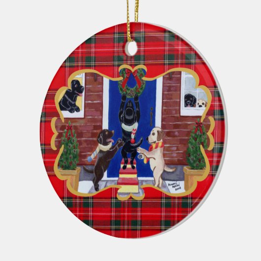 Labrador Retriever kerstplezier Keramisch Ornament (Links)