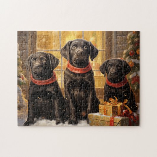 Labrador retriever kersttijd legpuzzel (Horizontaal)