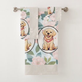 Labrador Retriever klassieke bloemen achtergrond Bad Handdoek