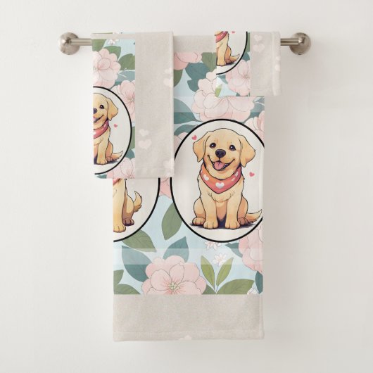 Labrador Retriever klassieke bloemen achtergrond Bad Handdoek (Insitu)