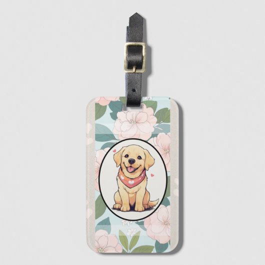 Labrador Retriever klassieke bloemen achtergrond Bagagelabel (Voorkant (verticaal))