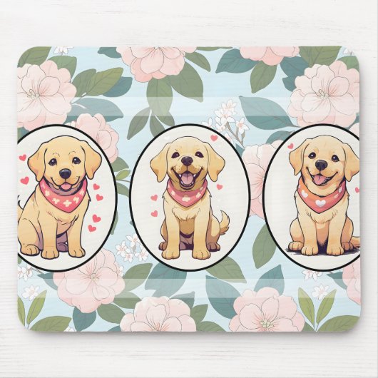 Labrador Retriever klassieke bloemen achtergrond Muismat (Voorkant)