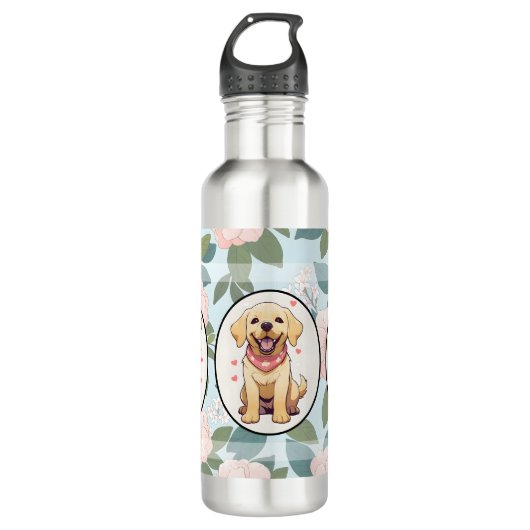 Labrador Retriever klassieke bloemen achtergrond Waterfles (Voorkant)