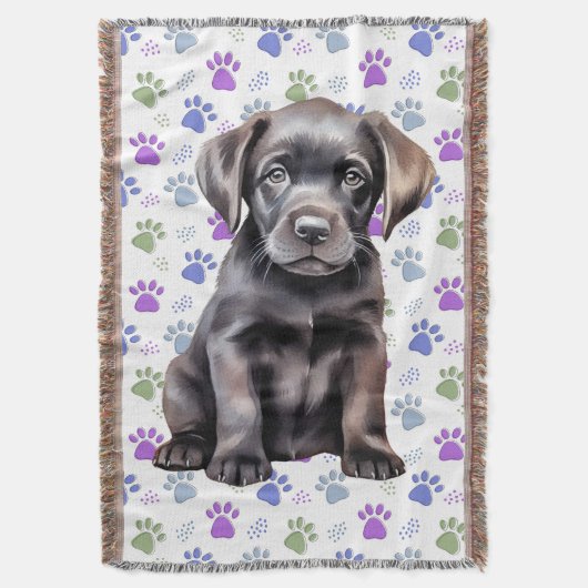 Labrador Retriever Kleurrijke Paw Prints Puppy Dog Deken (Voorkant Verticaal)