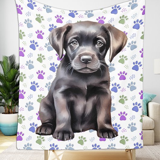 Labrador Retriever Kleurrijke Paw Prints Puppy Dog Fleece Deken