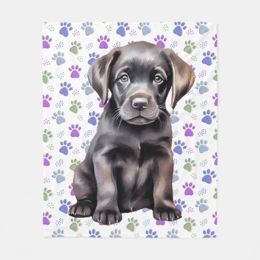 Labrador Retriever Kleurrijke Paw Prints Puppy Dog Fleece Deken (Voorkant)