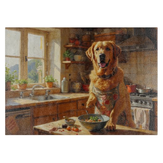 Labrador Retriever Kookt in Keuken Snijplank (Voorkant)