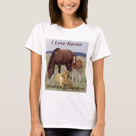 Labrador Retriever mam T-shirt met paarden (Voorkant)