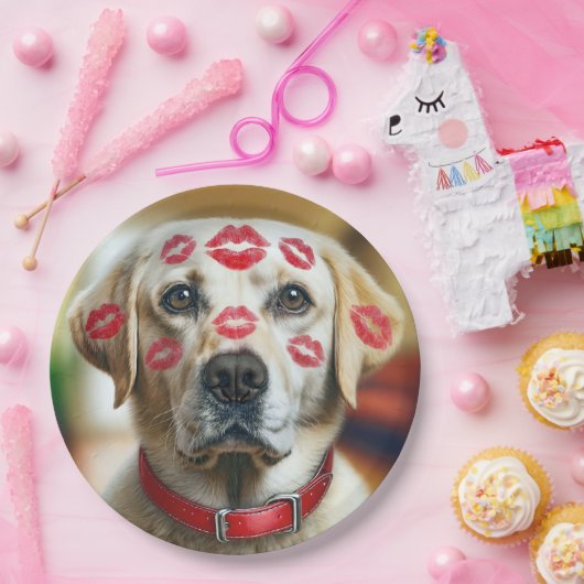 Labrador Retriever met Lipstick Kusjes Papieren Bordje (Feest)