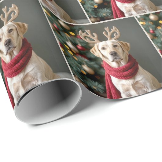 labrador retriever met rendiergewei cadeaupapier (Rol Hoek)