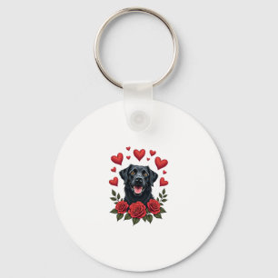 Labrador Retriever met Rode Rozen Harten Valentijn Sleutelhanger