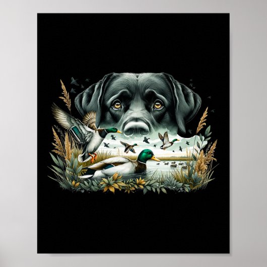 Labrador Retriever met wilde eenden die op eend ja Poster (Voorkant)