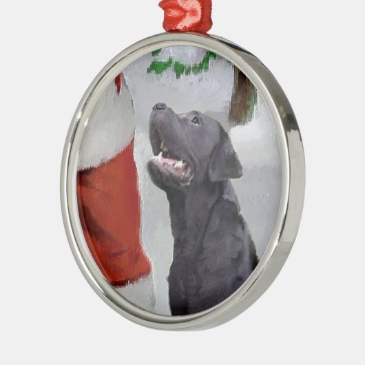Labrador Retriever ontmoet Santa Christmas Metalen Ornament (Links)