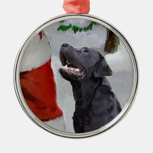 Labrador Retriever ontmoet Santa Christmas Metalen Ornament (Voorkant)