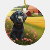 Labrador Retriever op Boerderij Keramisch Ornament (Voorkant)