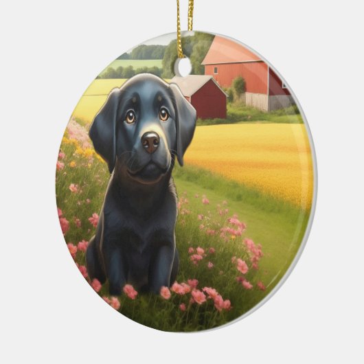 Labrador Retriever op Boerderij Keramisch Ornament (Links)