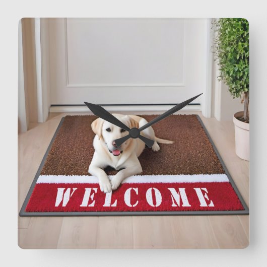 Labrador Retriever op welkomstmat Vierkante Klok (Voorkant)