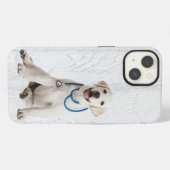 Labrador Retriever op witgeschilderd hout iPhone Hoesje (Achterkant horizontaal)