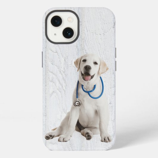 Labrador Retriever op witgeschilderd hout iPhone Hoesje (Achterkant)