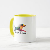 Labrador retriever poligonal en amarillo y azul mok (Voorkant links)