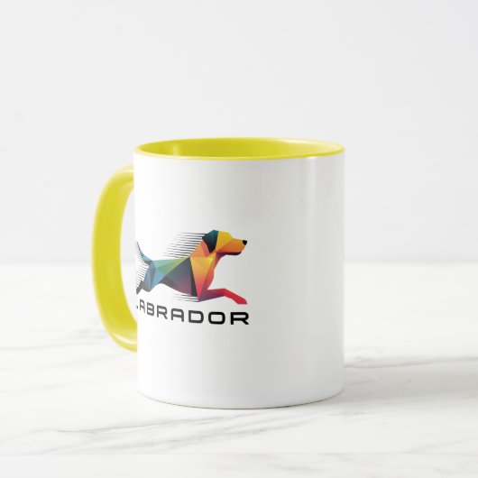 Labrador retriever poligonal en amarillo y azul mok (Voorkant links)