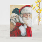 Labrador Retriever Pup Santa-hond Kunst Wenskaart Kaart (Gele Bloem)