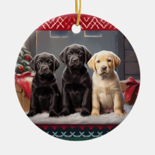 Labrador Retriever puppies Kerst Keramisch Ornament (Voorkant)