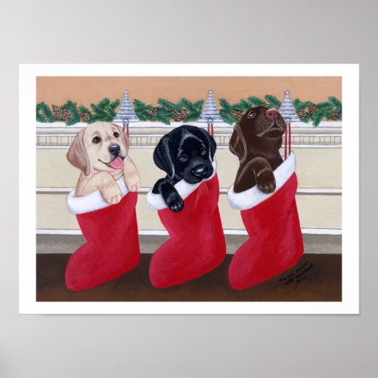 Labrador Retriever Puppies kerstwerk Poster (Voorkant)