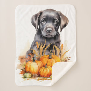 Labrador Retriever Puppy Autumn Pumpkins Hondenlie Sherpa Deken