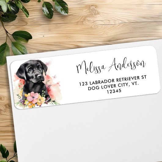 Labrador Retriever Puppy Dog Floral Retouradres Etiket