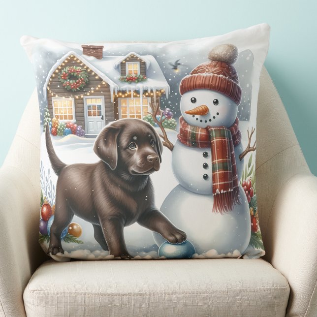 Labrador Retriever Puppy Dog Snowman Kerstmis Kussen (Creator heeft geüpload)