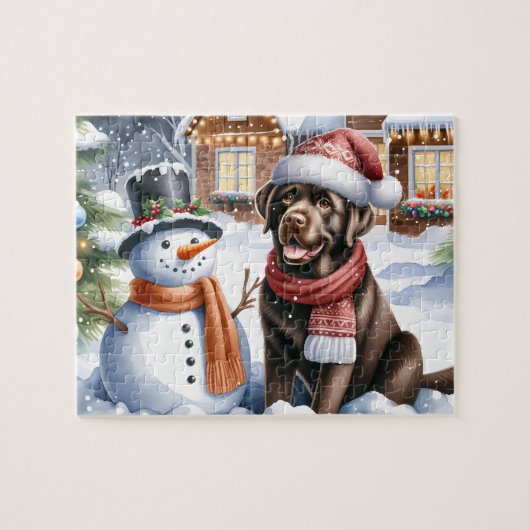 Labrador Retriever Puppy Dog Snowman Kerstmis Legpuzzel (Horizontaal)