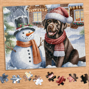 Labrador Retriever Puppy Dog Snowman Kerstmis Legpuzzel