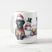 Labrador Retriever Puppy Hond & Sneeuwman Kerstmis Koffiemok (Voorkant links)