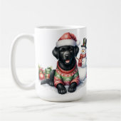 Labrador Retriever Puppy Hond & Sneeuwman Kerstmis Koffiemok (Links)
